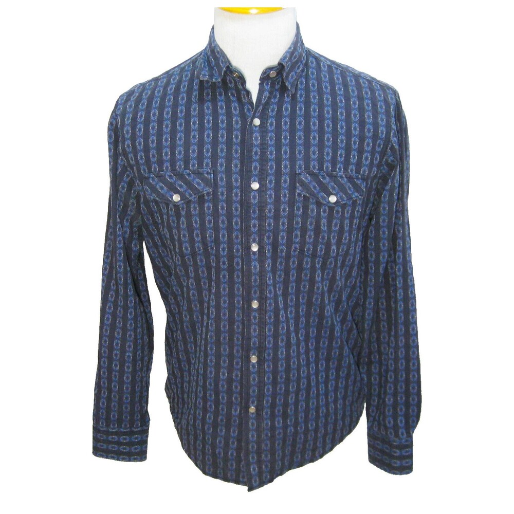 AGE OF WISDOM Men's (Size Medium) Blue Long Sleeve Western Pearl Snap Shirt Top